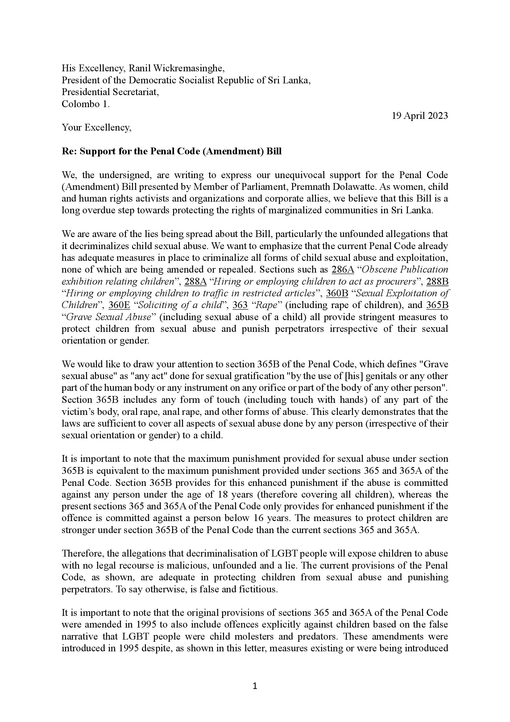 Letter to President supporting Decriminalisation and exposing lies 00001
